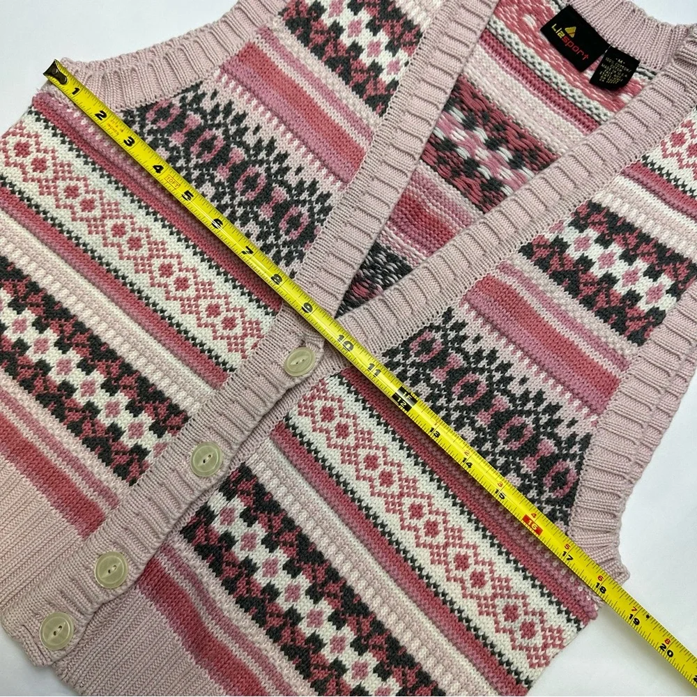 Vintage Liz Sport Cotton Button Up Sweater Vest 80s 90s - Picture 3 of 5